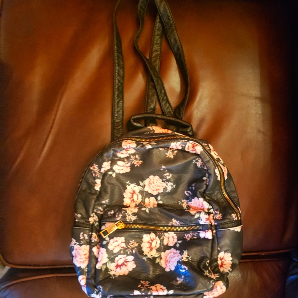 Cute Black With Pink Roses Backpack Purse